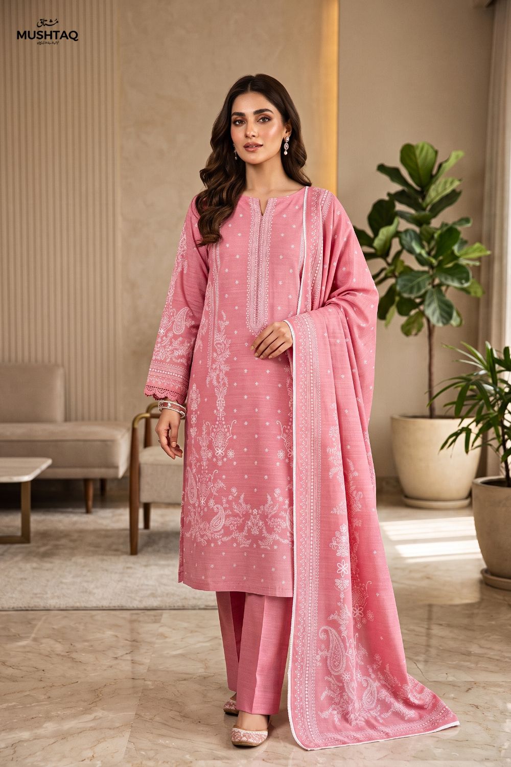 Mushtaq 3Pcs Unstitched Printed Khaddar Dilara Collection Desgin - 9