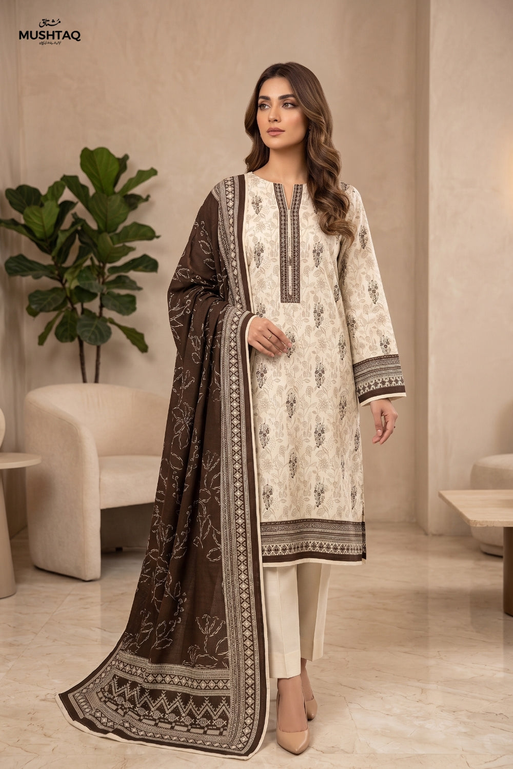 Mushtaq 3Pcs Unstitched Printed Khaddar Zariya Collection Desgin - 9