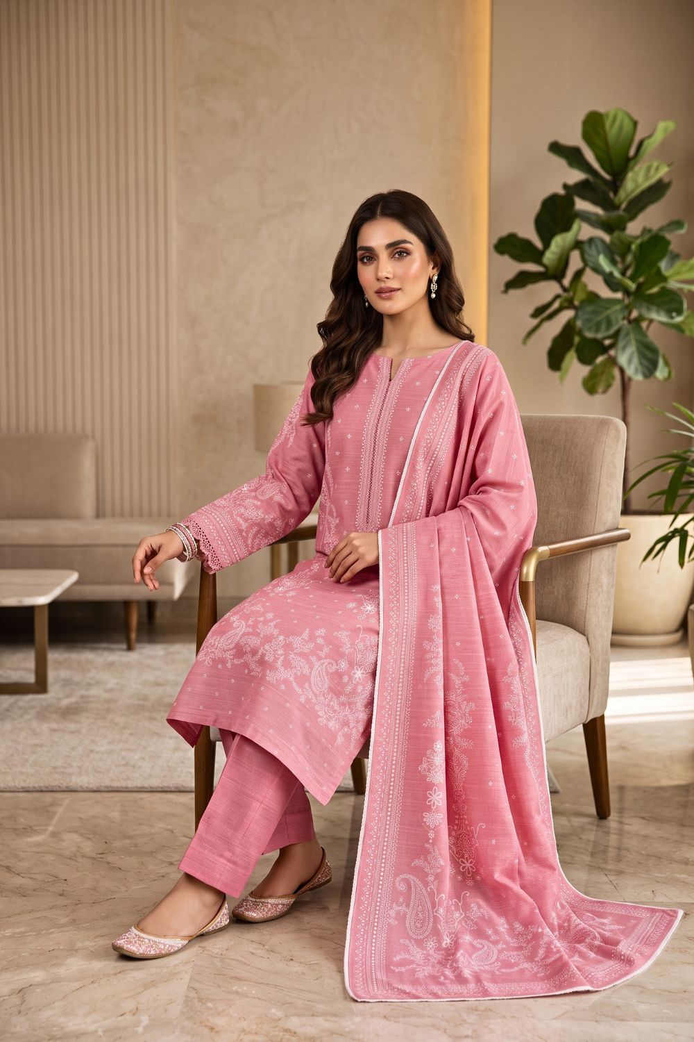 Mushtaq 3Pcs Unstitched Printed Khaddar Dilara Collection Desgin - 9