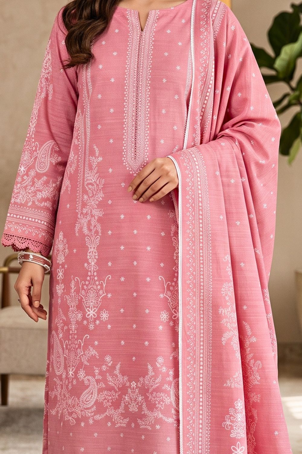 Mushtaq 3Pcs Unstitched Printed Khaddar Dilara Collection Desgin - 9