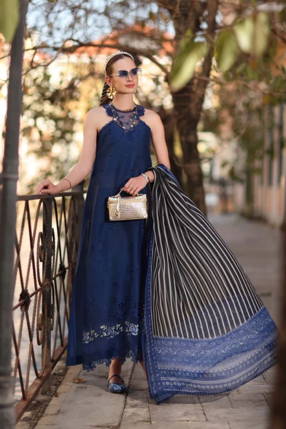 Noor By Saadia Asad Embroidered Lawn Suits Unstitched 3 Piece Luxury Collection D7 - B -Sapphire Blue