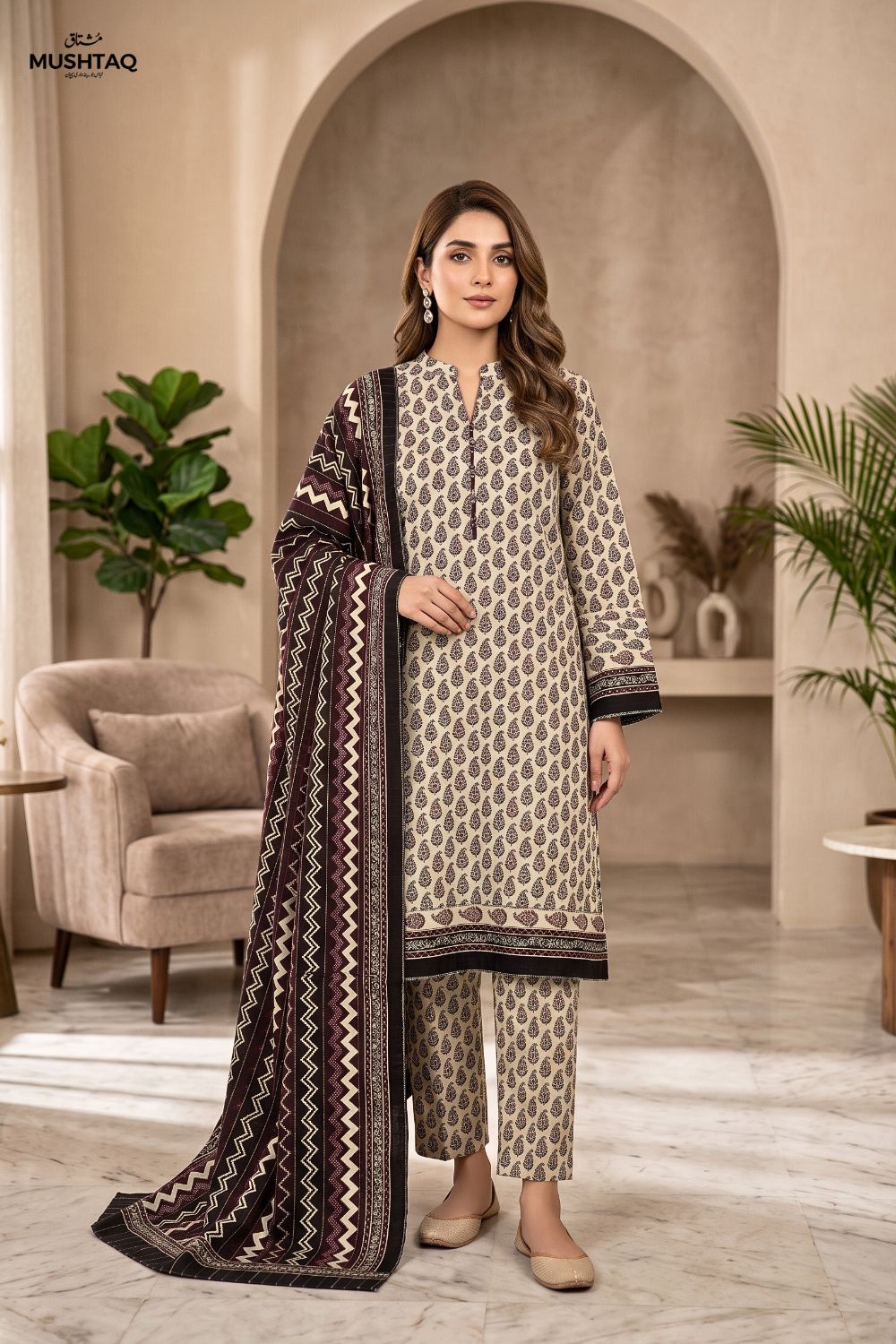 Mushtaq 3Pcs Unstitched Printed Khaddar Dilara Collection Desgin - 10