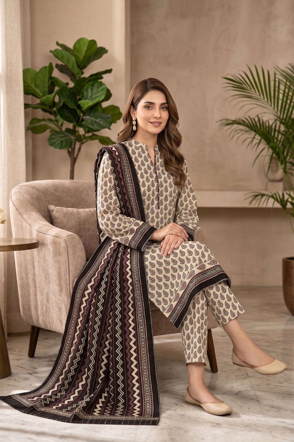Mushtaq 3Pcs Unstitched Printed Khaddar Dilara Collection Desgin - 10