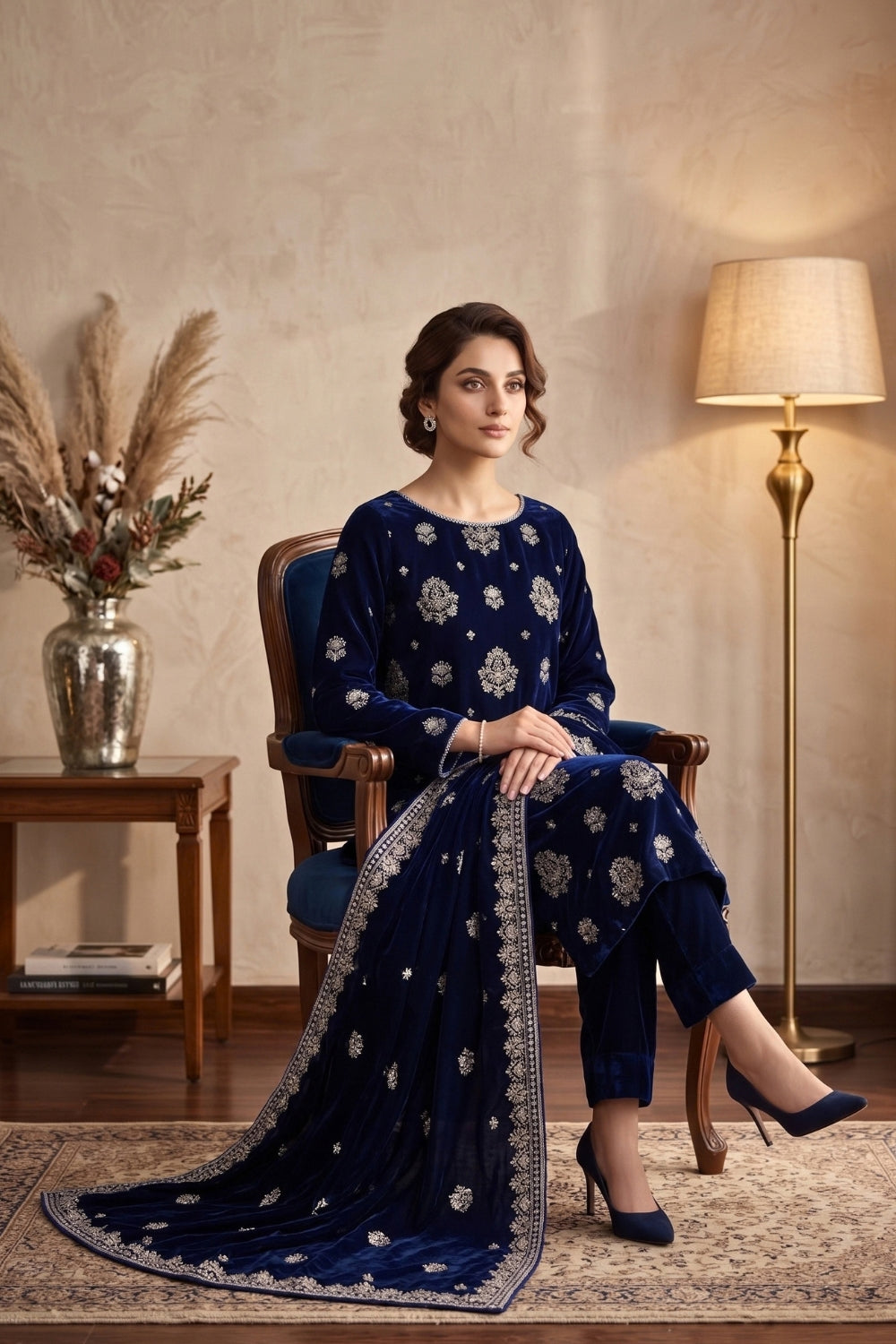 Mushtaq 3Pcs Unstitched Carman Velvet Fancy suit Desgin - 1