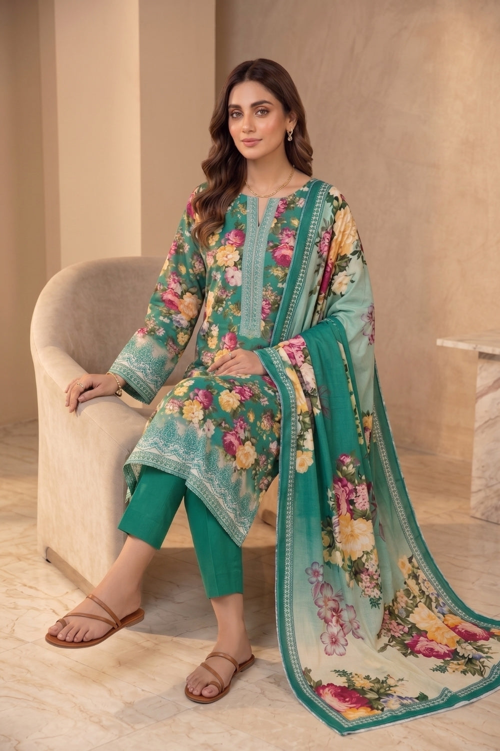 Mushtaq 3Pcs Unstitched Mascot Linen Suit Mira Collection Desgin - 1