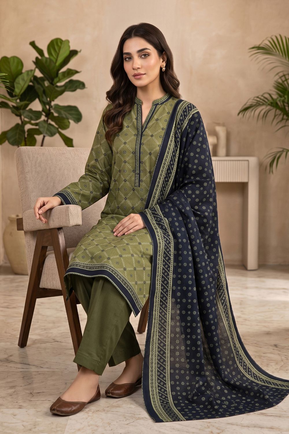 Mushtaq 3Pcs Unstitched Printed Khaddar Mehrza Collection Desgin - 1