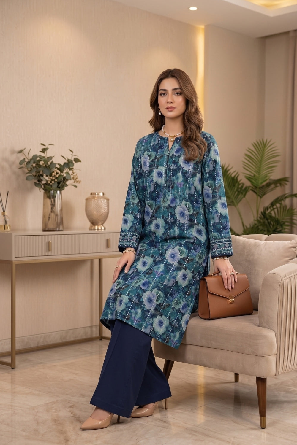 2Pcs Unstitched Printed Khaddar Mahira Collection Desgin - 1