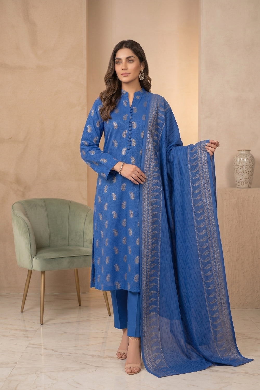 Mushtaq 3Pcs Unstitched Cotton Suit Shaminaaz Collection Desgin - 1