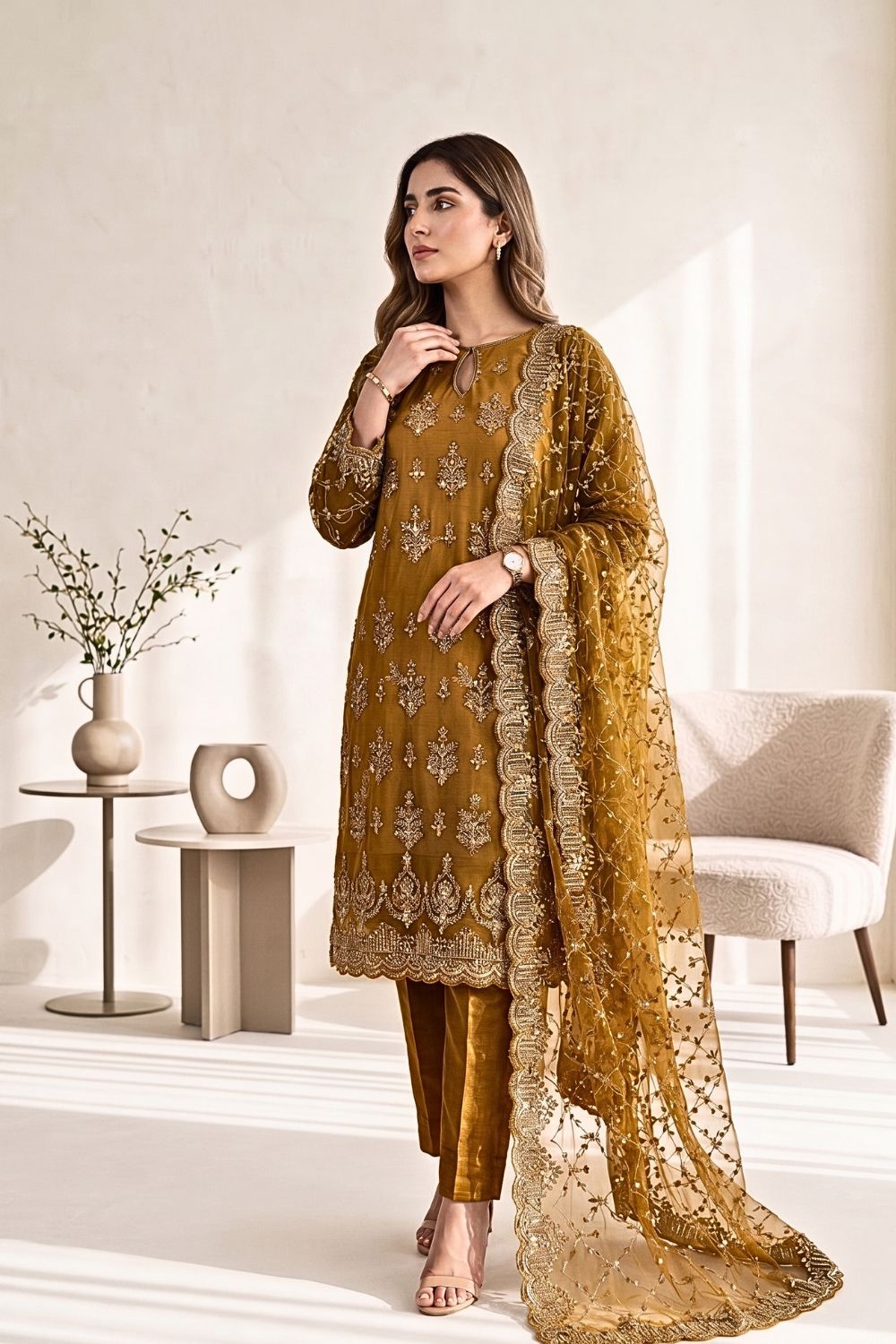 Mushtaq 3Pcs Unstitched Net Suit with Moti work Jasmine Party Wear Collection Desgin - 1