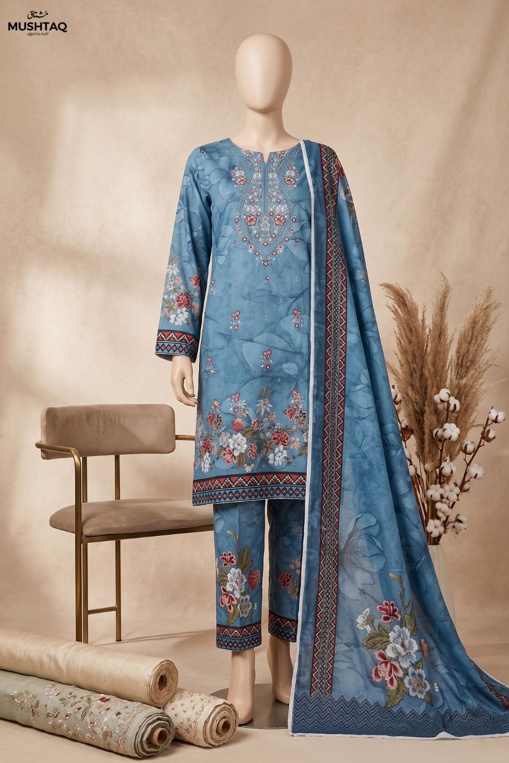 3Pcs Embrodiered Lawn Desgin - 20