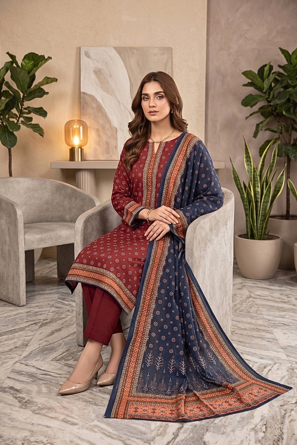 Mushtaq 3Pcs Unstitched Printed Linen Collection Desgin - 1