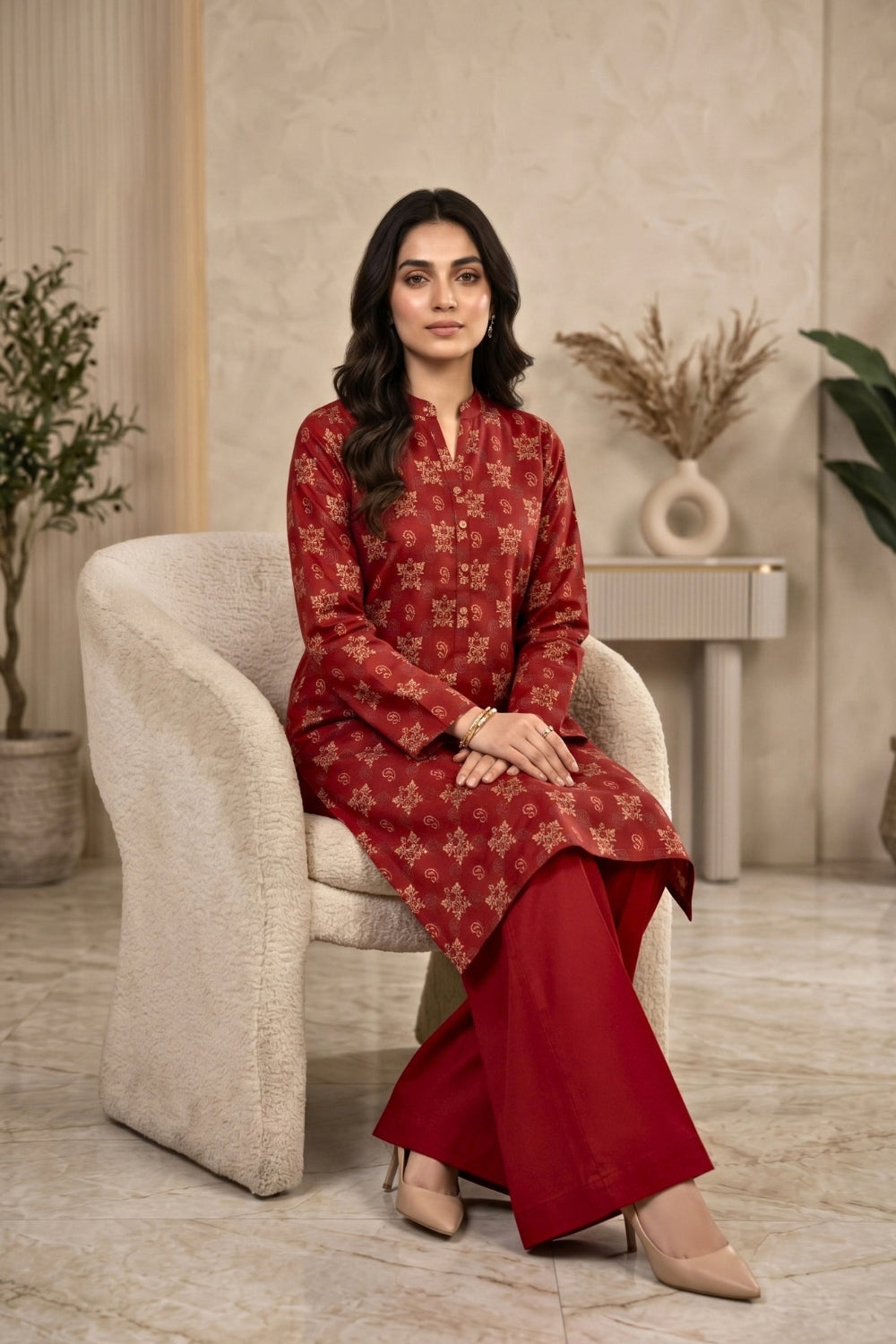 Mushtaq 2Pcs Unstitched Printed Dhanak Marina Desgin - 1
