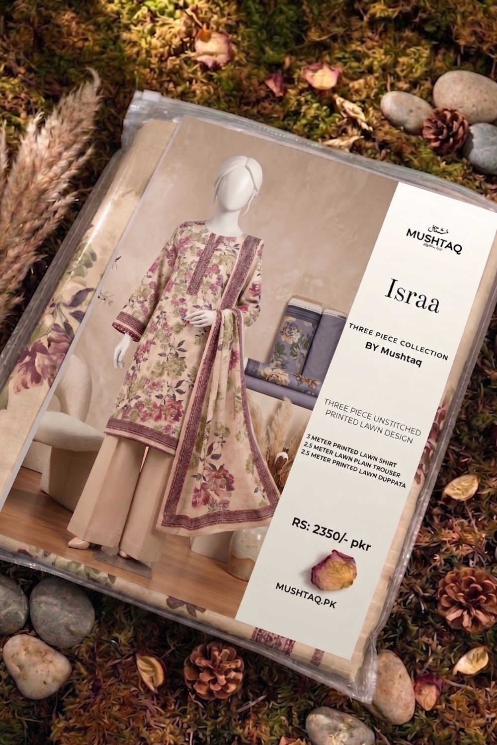 Mushtaq 3Pcs Unstitched Printed Lawn Israa Collection Desgin - 1