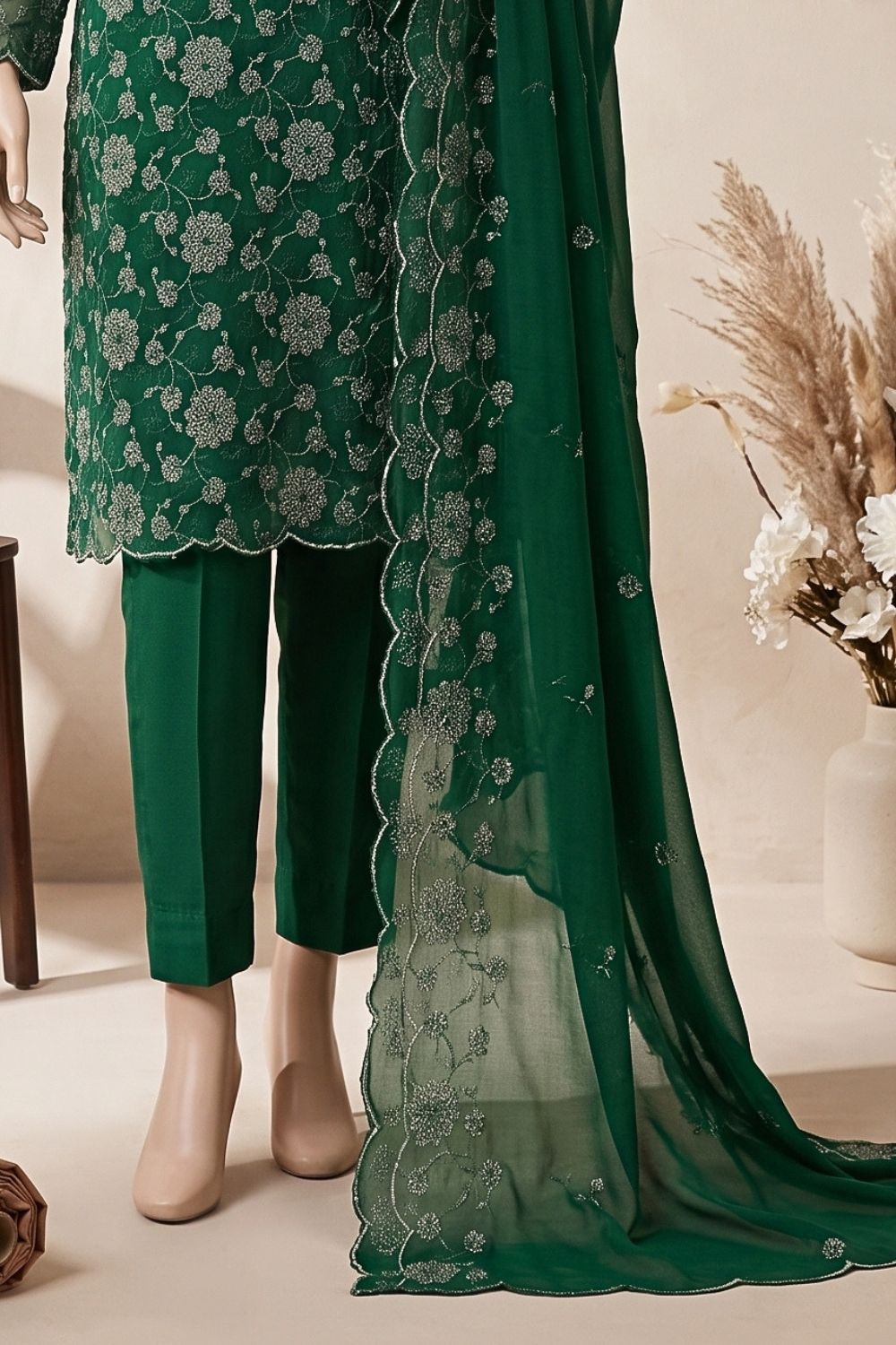 3Pcs Unstitched Embroidered Chiffon Zarmeen Collection Desgin - 01
