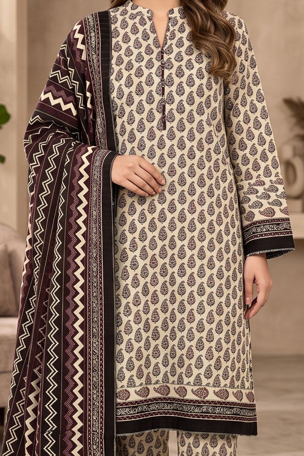 Mushtaq 3Pcs Unstitched Printed Khaddar Dilara Collection Desgin - 10