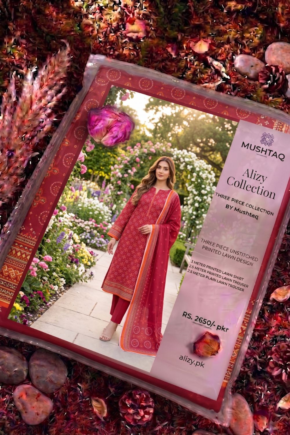 Mushtaq 3Pcs Unstitched Printed Lawn Alizy Collection Desgin - 8