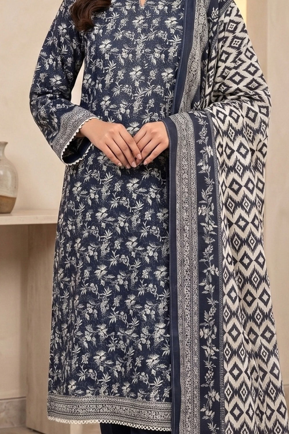 Mushtaq 3Pcs Unstitched Printed Khaddar Zariya Collection Desgin - 1