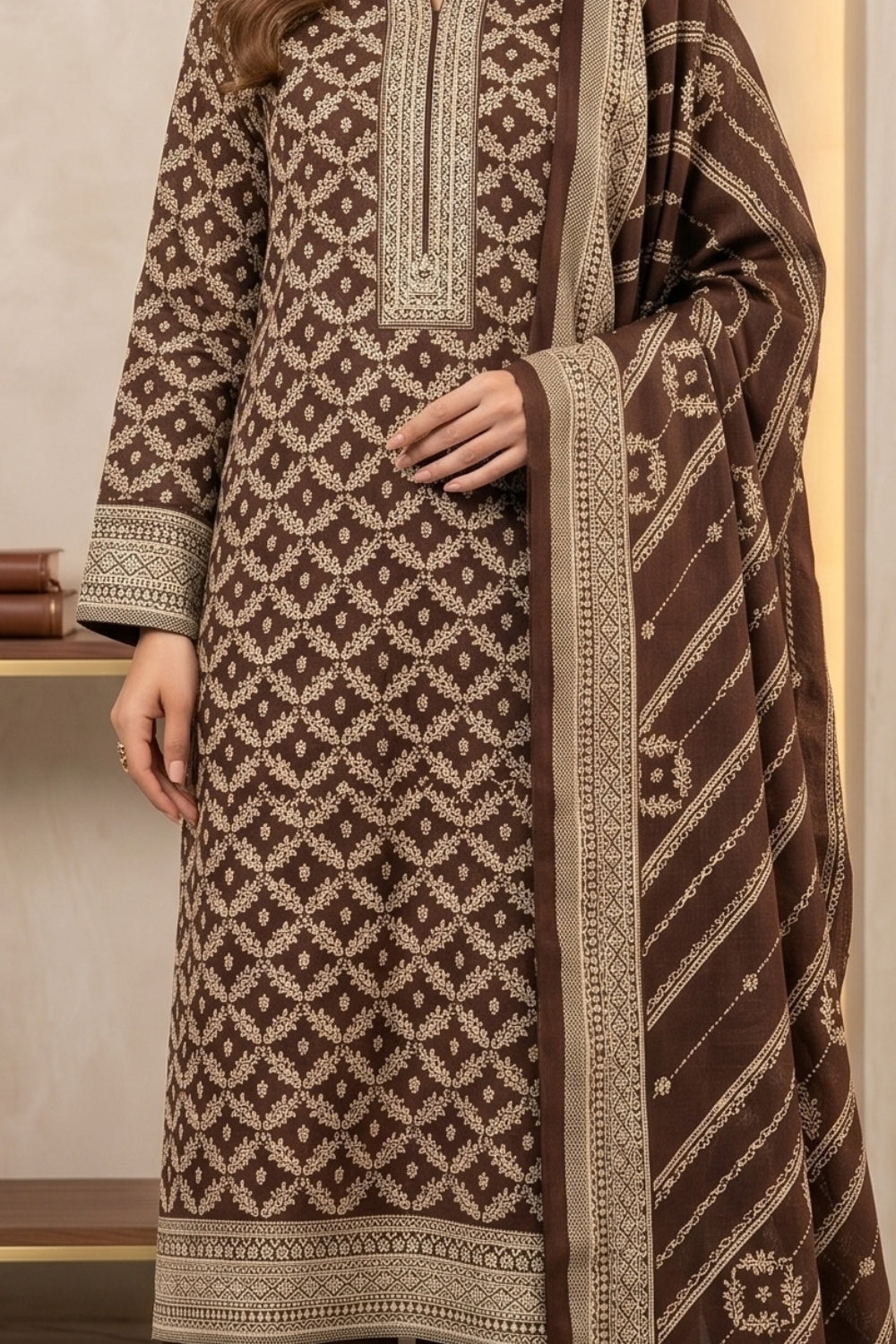 Mushtaq 3Pcs Unstitched Printed Doriya Linen Arisha Collection Desgin - 1