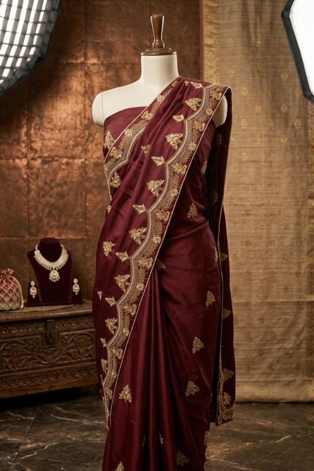 Crystal Charm Bridal Wear by MCS Unstitched Handmade Chiffon Silk Saree Husn-e-Noor