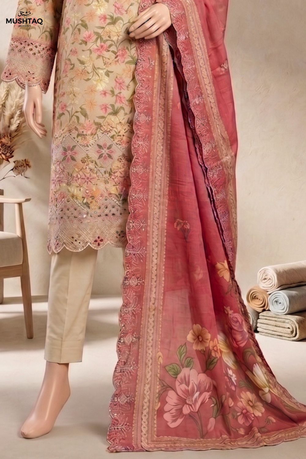Mushtaq Dastaan Collection 3Pcs Unstitched Embroidered Lawn Desgin - 2