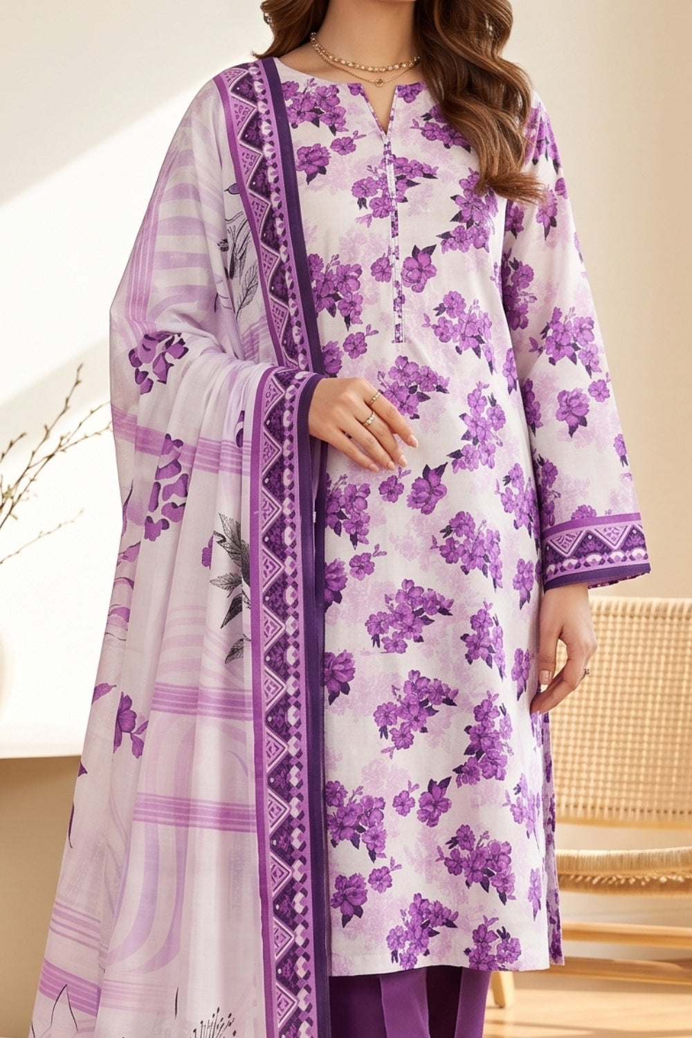 Mushtaq 3Pcs Unstitched Printed Lawn Suit Rooh Posh Collection Desgin - 1