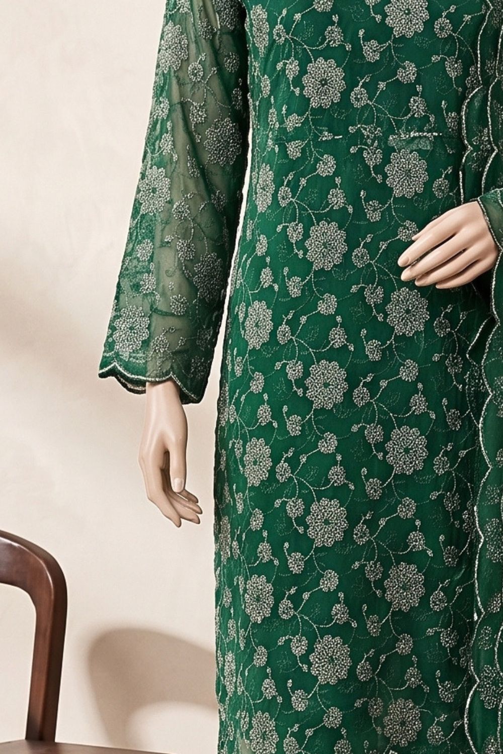 3Pcs Unstitched Embroidered Chiffon Zarmeen Collection Desgin - 01