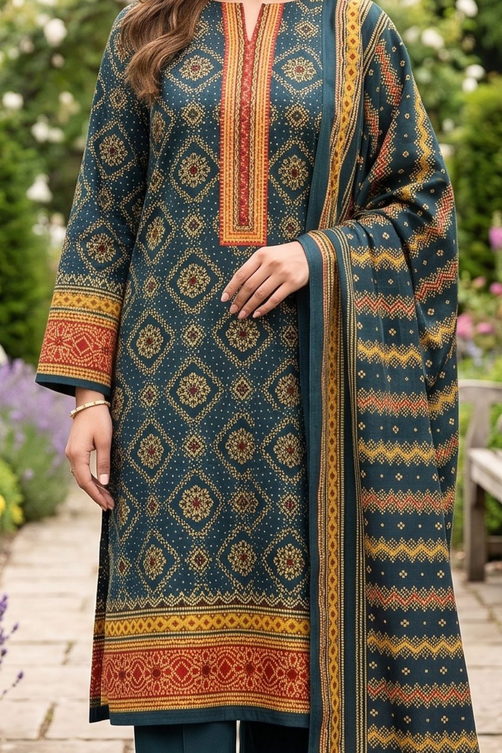 Mushtaq 3Pcs Unstitched Printed Lawn Alveena Collection Desgin - 1