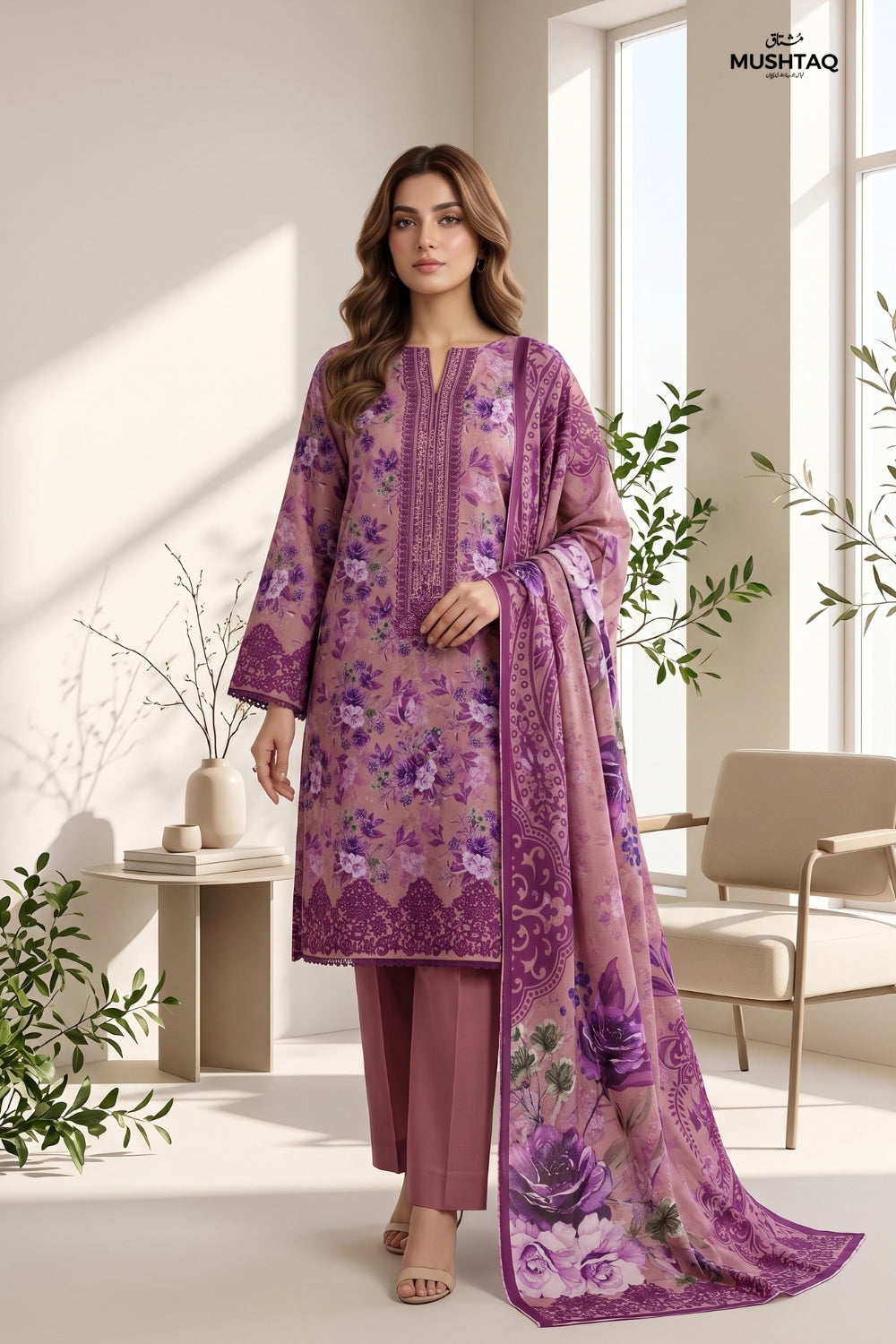 Mushtaq 3Pcs Unstitched Printed Lawn Suit Elara Collection Desgin - 2