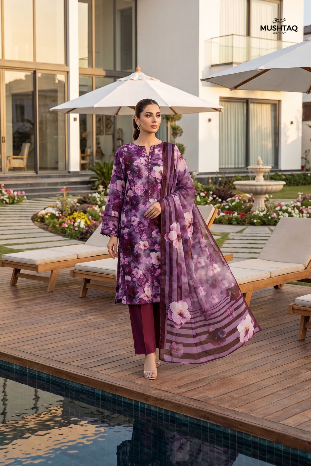 Mushtaq Noor-e-Haram Collection 3Pcs Unstitched Embroidered Lawn Desgin - 2