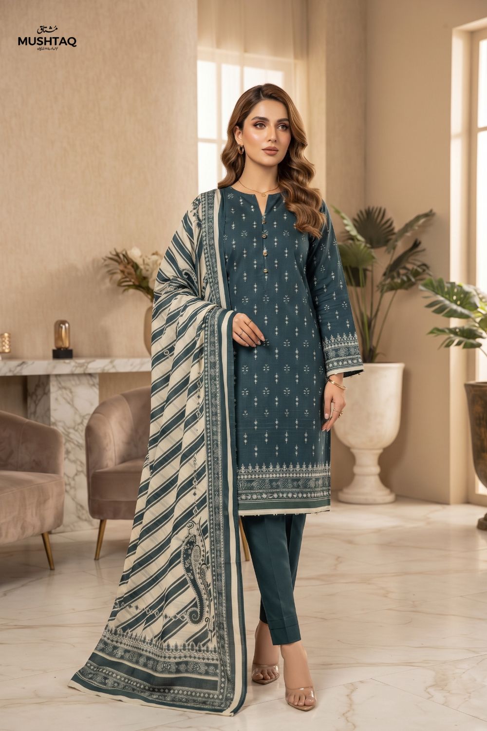 Mushtaq 3Pcs Unstitched Printed Khaddar Mehrza Collection Desgin - 2
