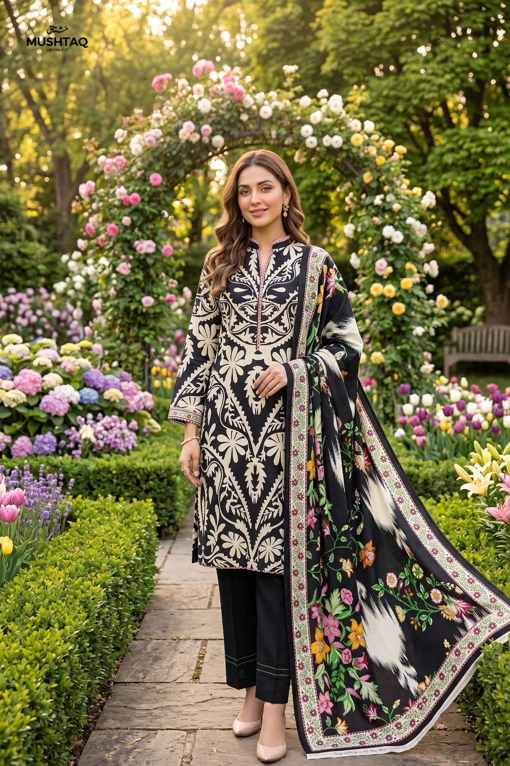Mushtaq 3Pcs Unstitched Printed Lawn Alveena Collection Desgin - 2