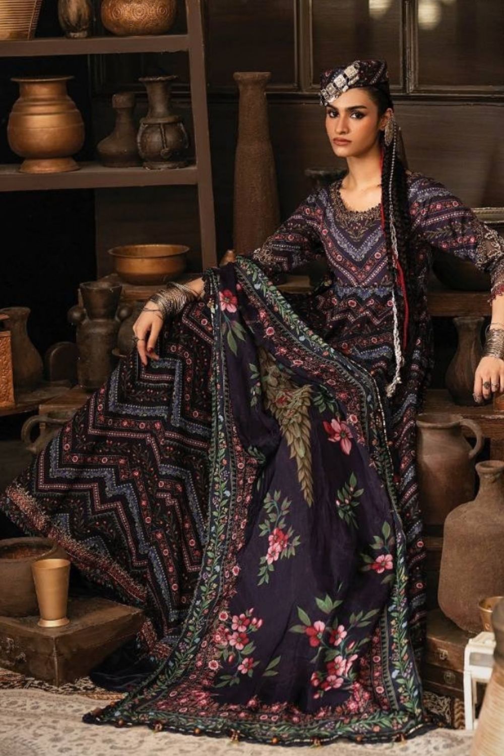 Maria B 3 Piece Unstitched Embroidered Cambric Suit MPT-3107-B