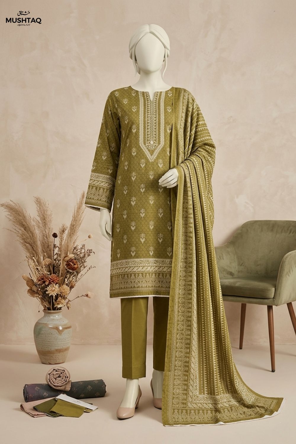 Mushtaq MEHARMAH Collection 3Pcs Unstitched Printed Lawn Desgin - 5
