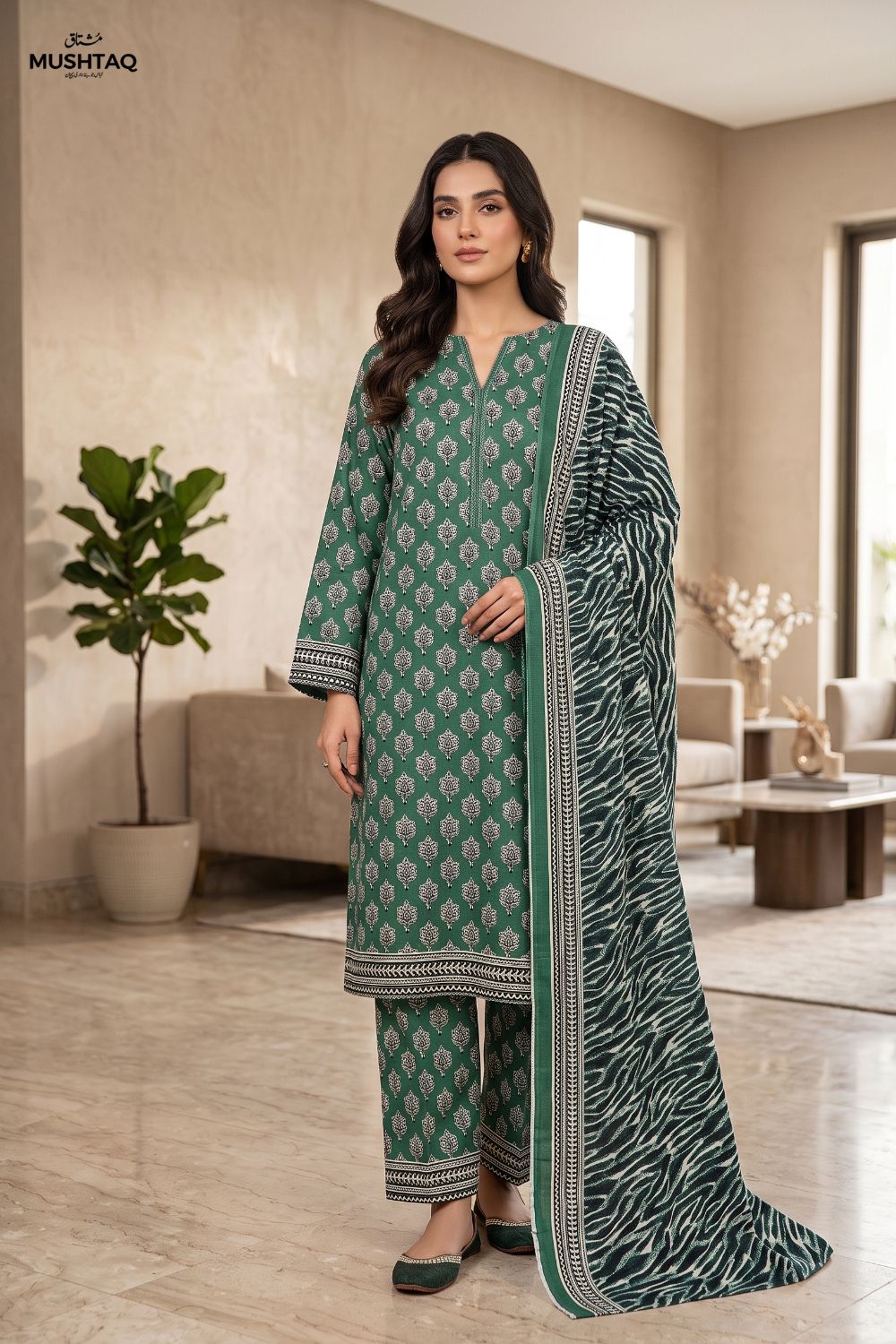Mushtaq 3Pcs Unstitched Printed Khaddar Dilara Collection Desgin - 2