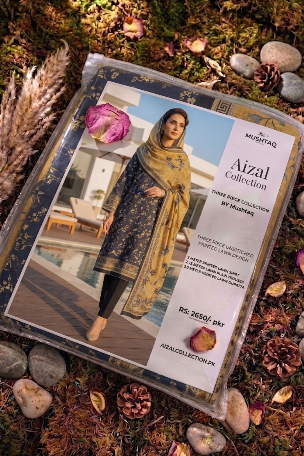 Mushtaq 3Pcs Unstitched Printed Lawn Aizal Collection Desgin - 2