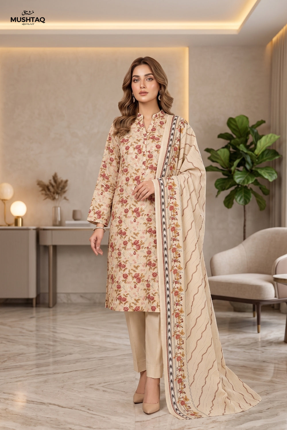 Mushtaq 3Pcs Unstitched Cotton Bella Kt Collection Desgin - 2