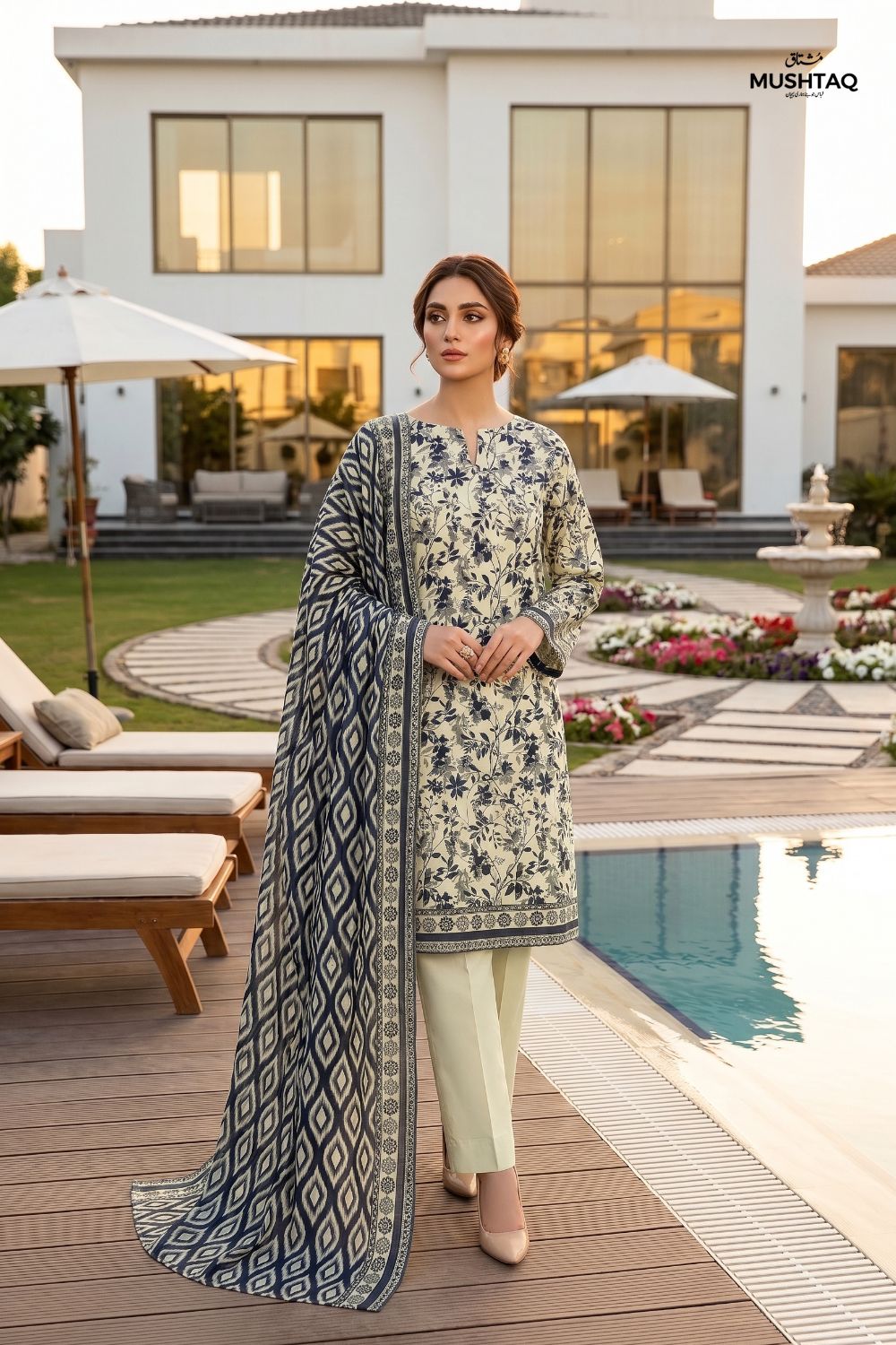 Mushtaq 3Pcs Unstitched Printed Lawn Hoorain Collection Desgin - 2