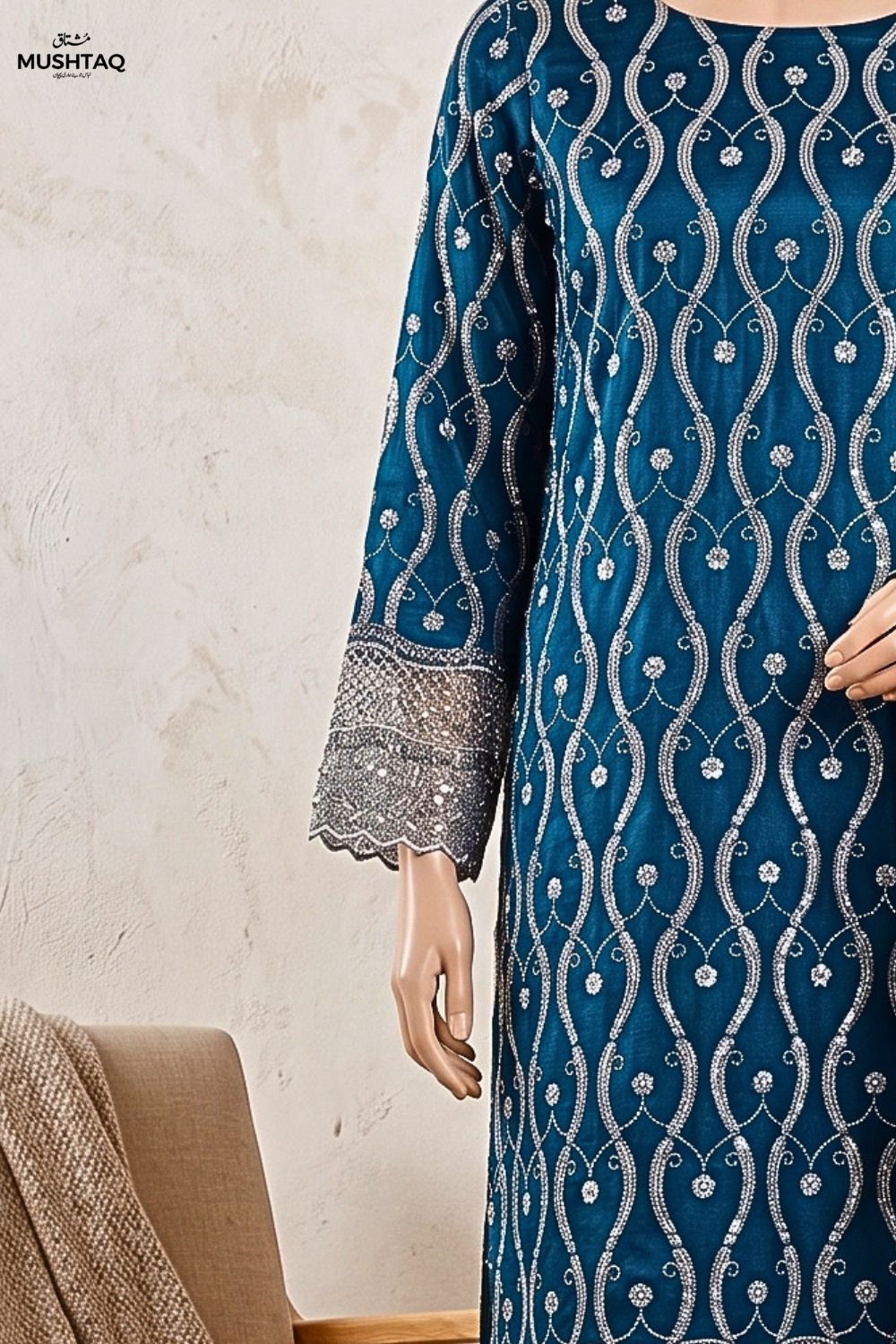 Mushtaq Chandni Collection 4Pcs Unstitched Cutdana fancy suit moti work Silk Desgin - 4