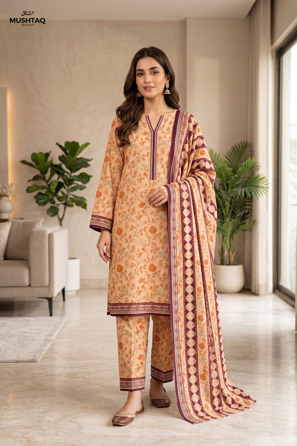 Mushtaq 3Pcs Unstitched Printed Khaddar Eira Collection Desgin - 2