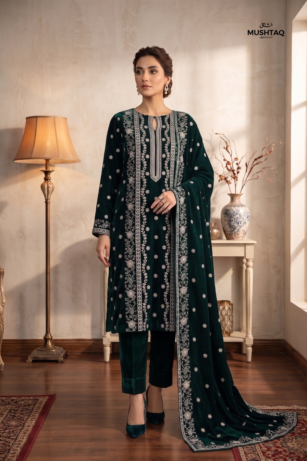 Mushtaq 3Pcs Unstitched Velvet Fancy suit Desgin - 8