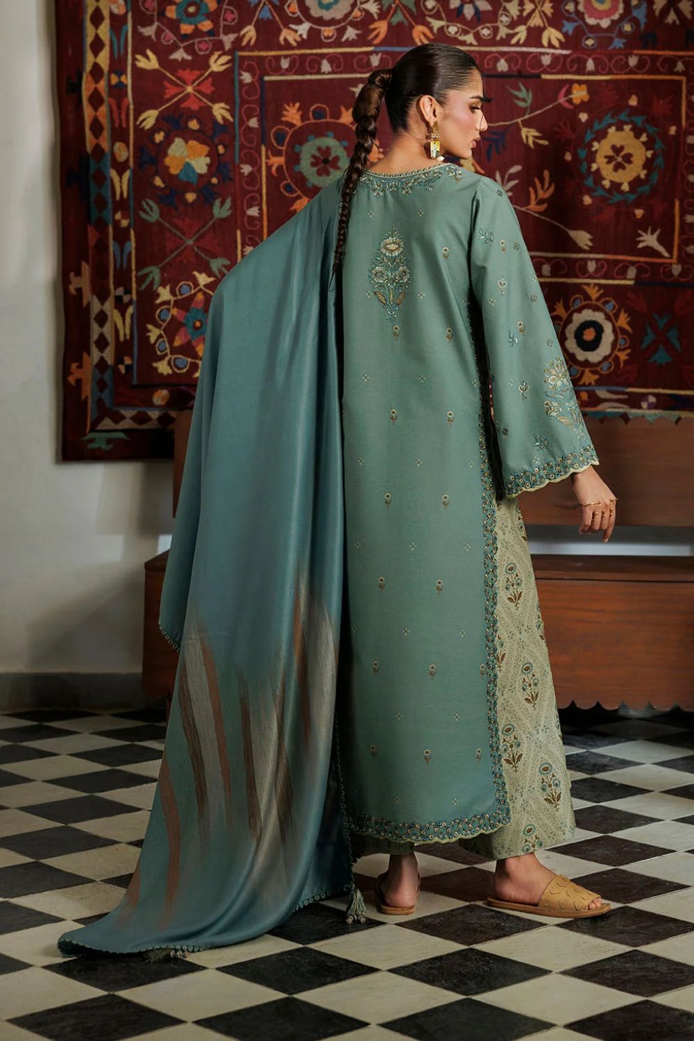Iznik 3Pc Unstitched Embroidered Printed Viscose Linen Suit IPF-24