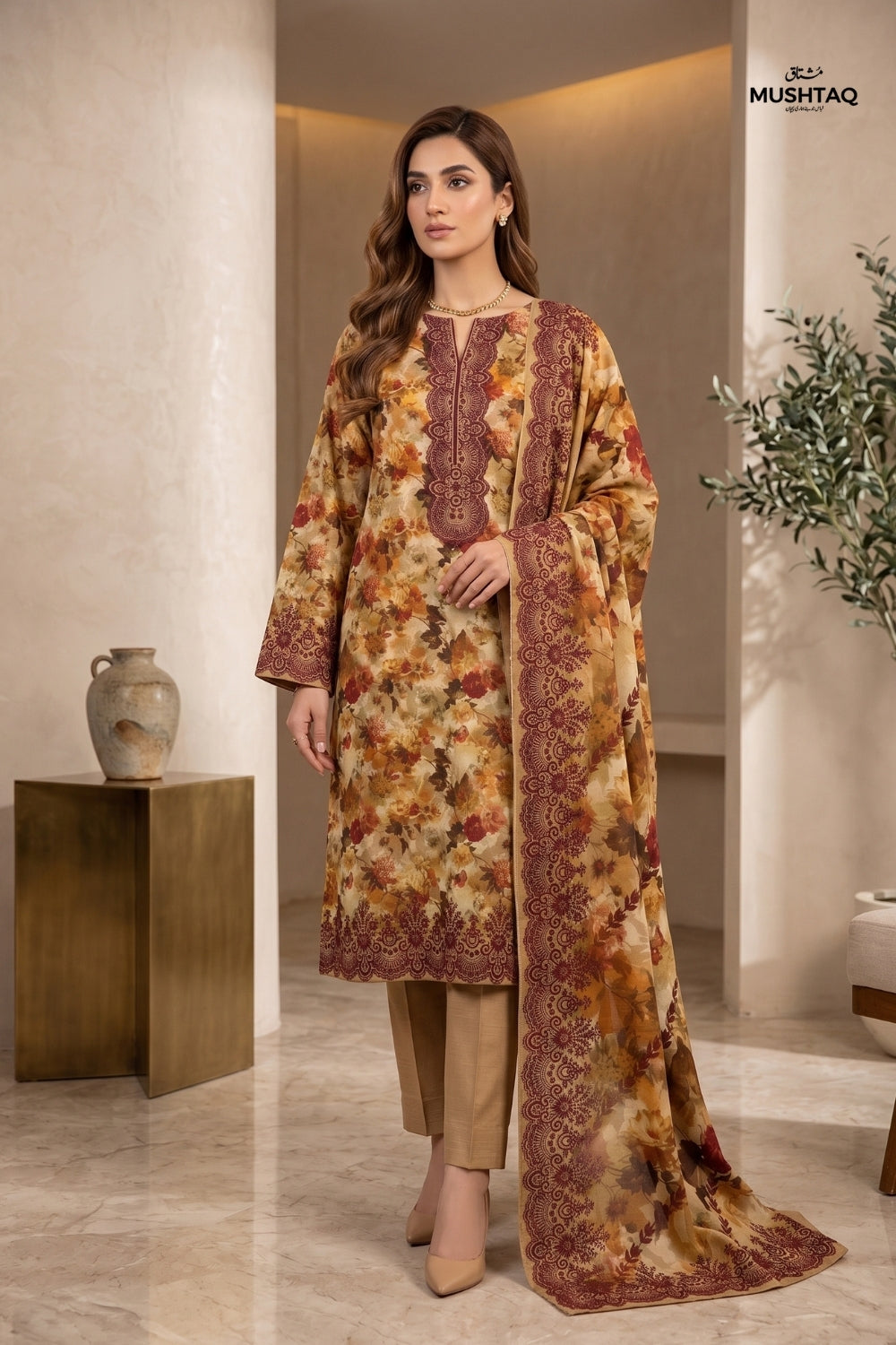Mushtaq 3Pcs Unstitched Mascot Linen Suit Mira Collection Desgin - 2