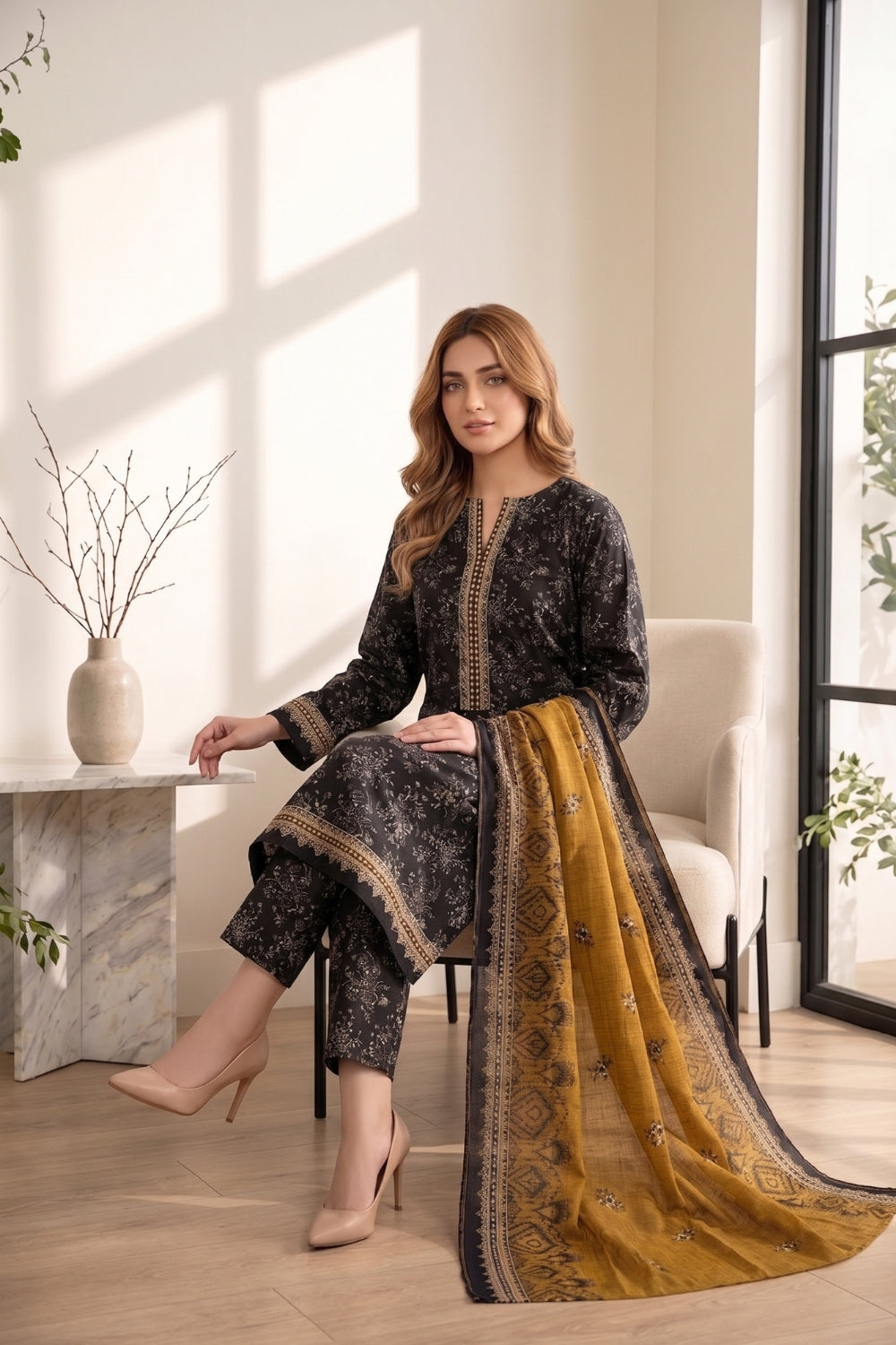 Mushtaq 3Pcs Unstitched Printed Lawn Suit Ayzel Collection Desgin - 2