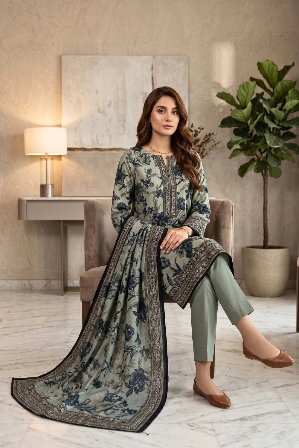 Mushtaq 3Pcs Unstitched Printed Linen Collection Desgin - 2