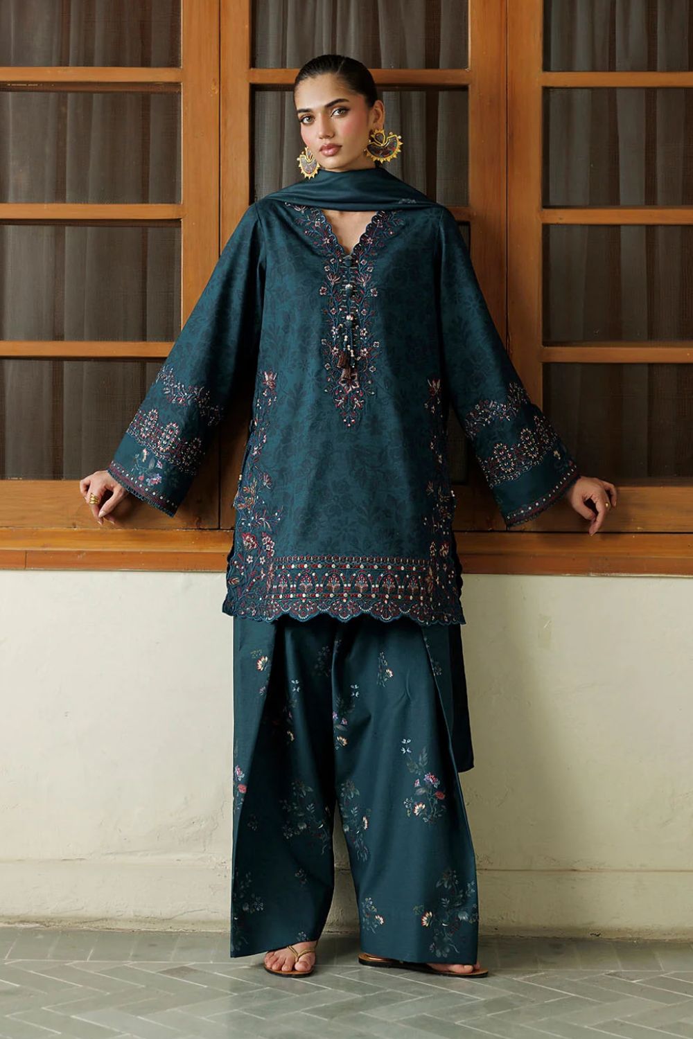 Iznik 3Pc Unstitched Embroidered Printed Viscose Linen Suit IPF-21