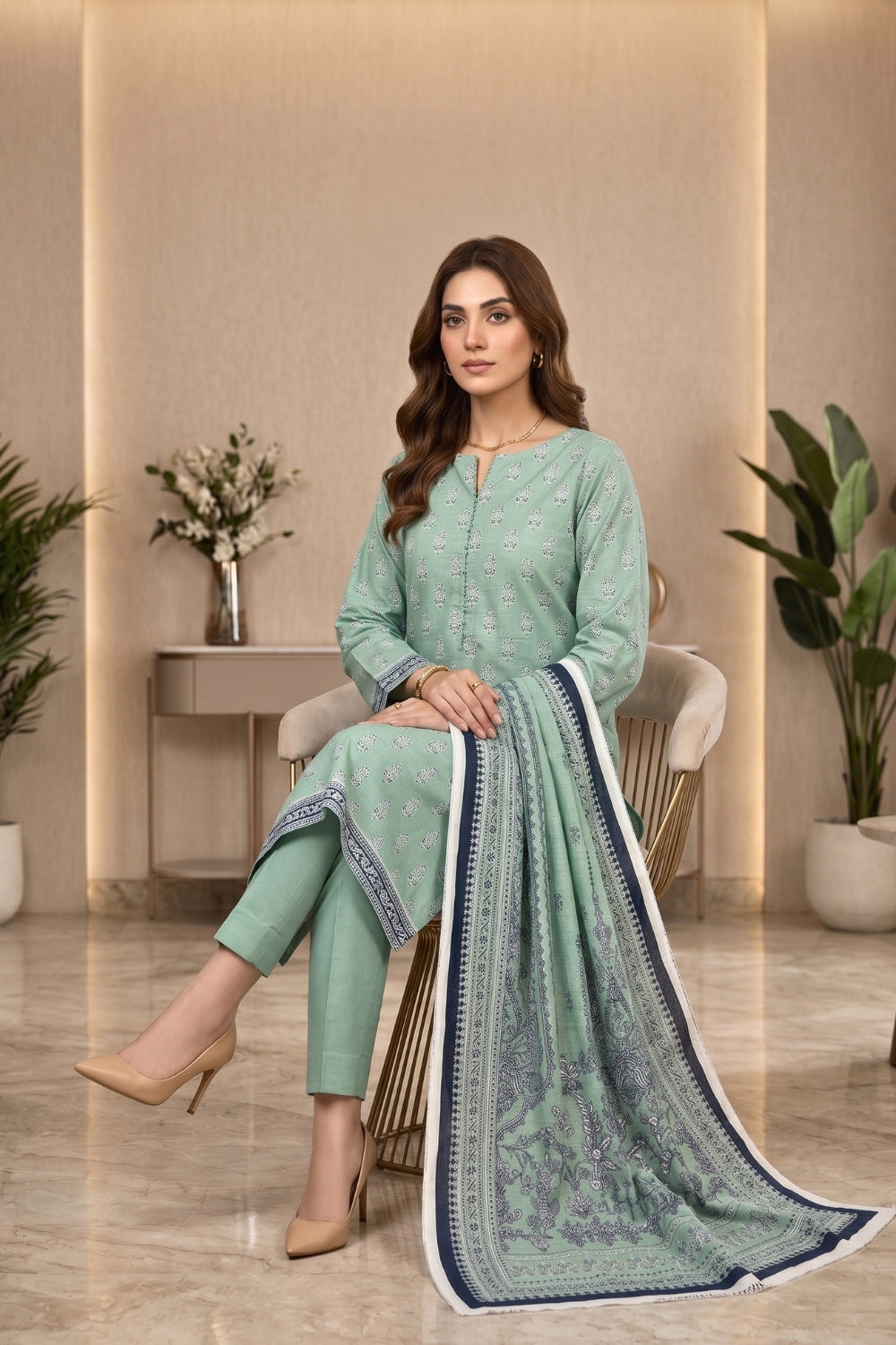 Mushtaq 3Pcs Unstitched Printed Khaddar Desgin - 2