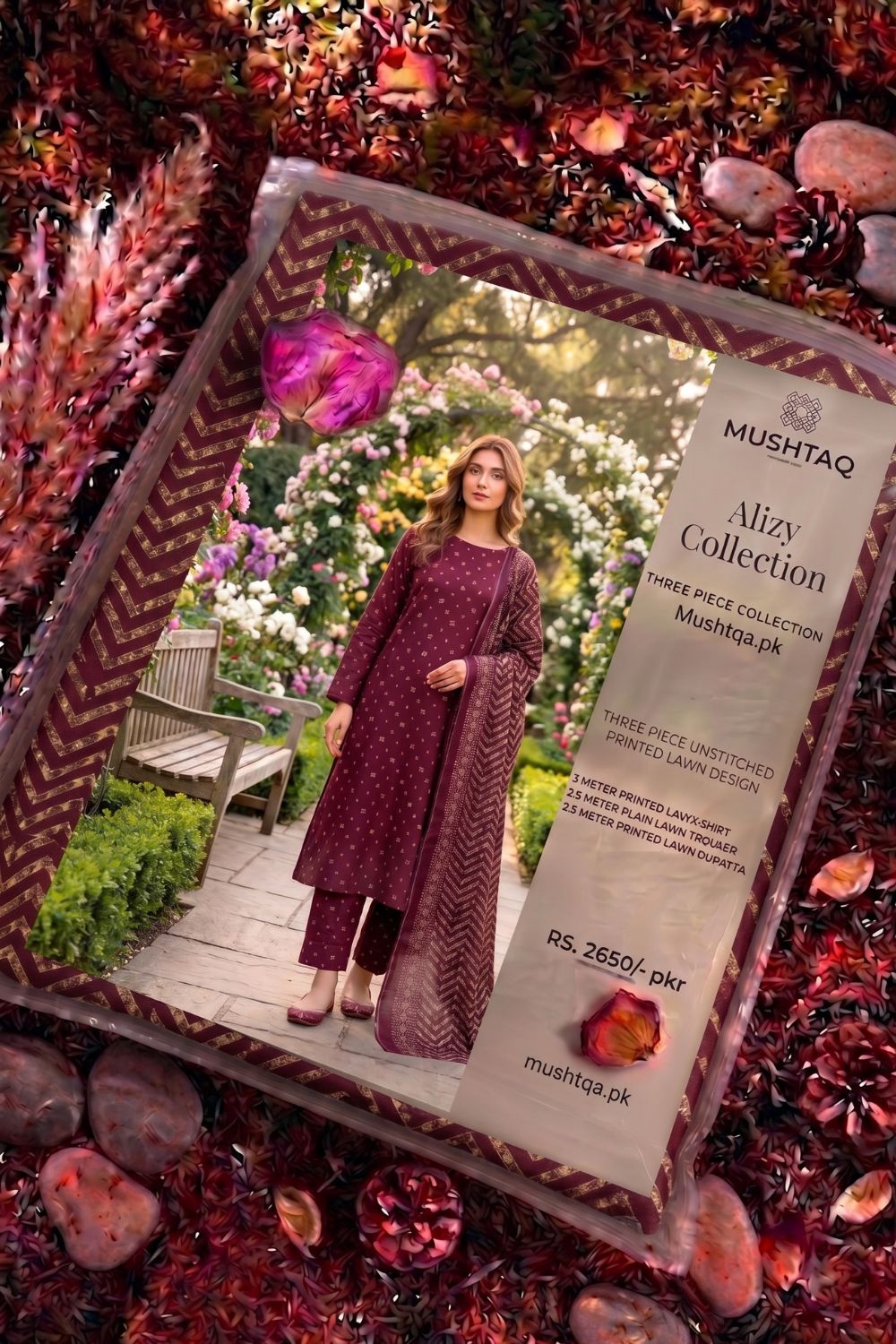Mushtaq 3Pcs Unstitched Printed Lawn Alizy Collection Desgin - 10