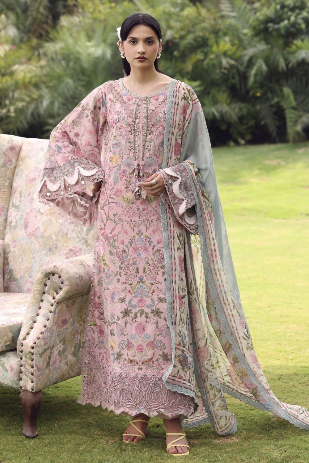 Elaf Premium 3Pc Unstitched Belladore Printed Chiffon Suit EPA-3A CHESSA