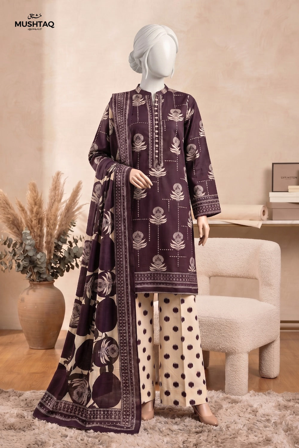 Mushtaq 3Pcs Unstitched Printed Lawn Israa Collection Desgin - 3