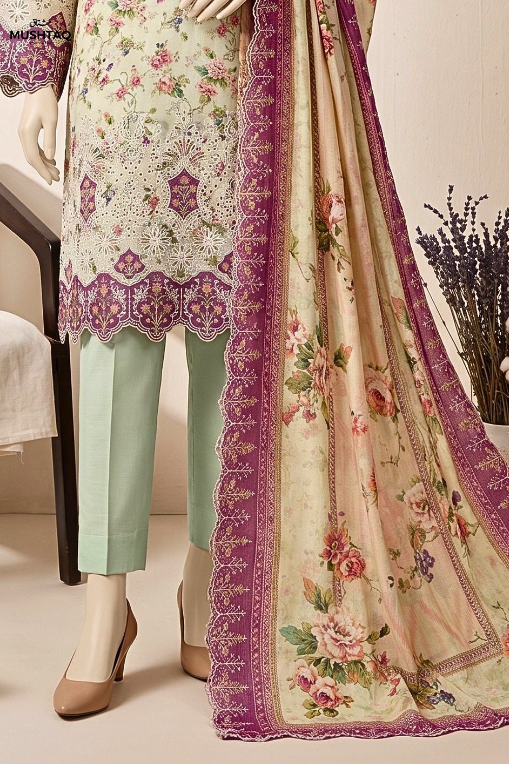 Mushtaq Dastaan Collection 3Pcs Unstitched Embroidered Lawn Desgin - 3